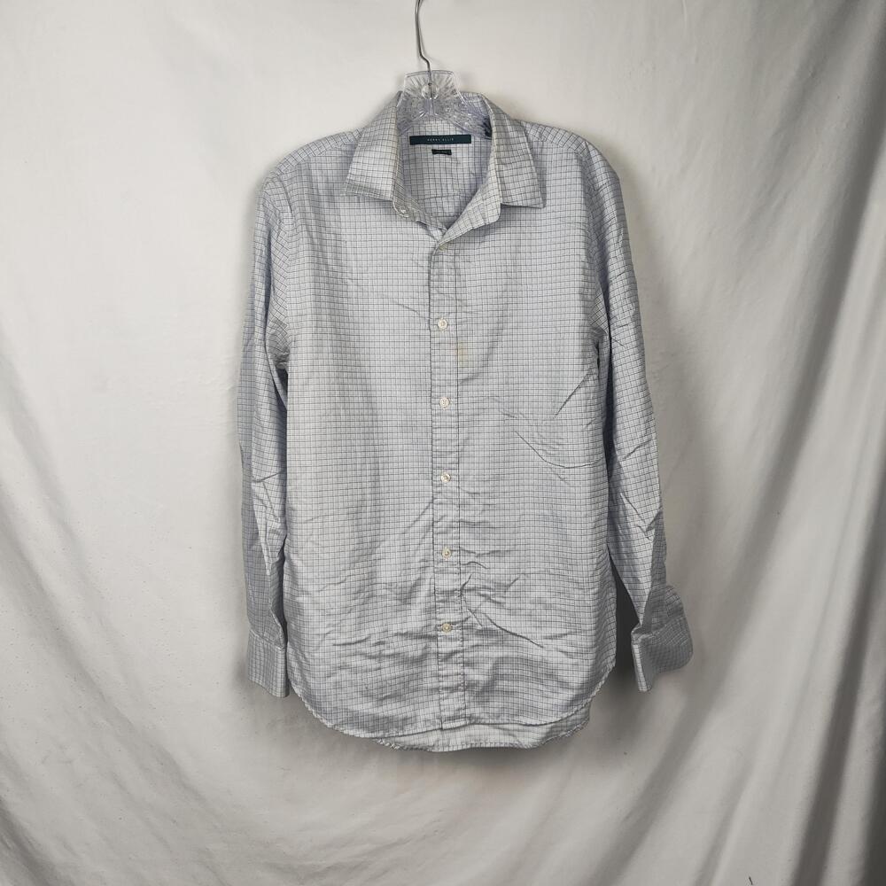 Perry Ellis Shirt Mens Small Blue Check Non Iron Cotton Dress Woven Button Front